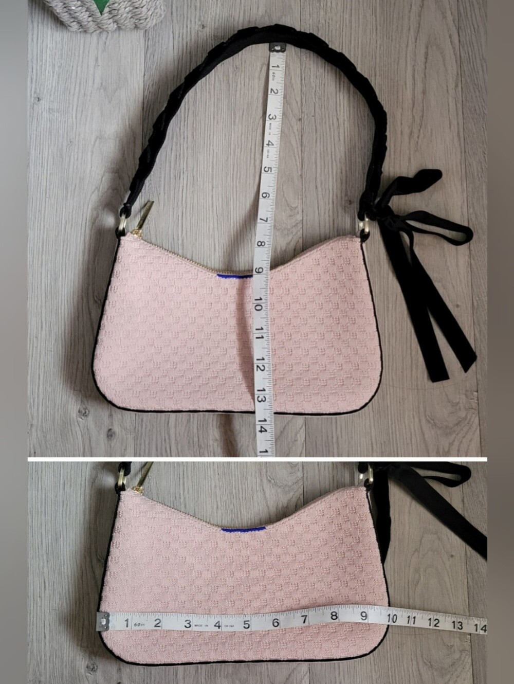 Rothy's The Mini Shoulder Bag in Ballerina Bow Pink & Black Velvet, 13.5" x 10" - Picture 4 of 16